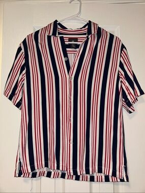 H&M  Short-Sleeve Button-Down Shirt - Navy, Red & White